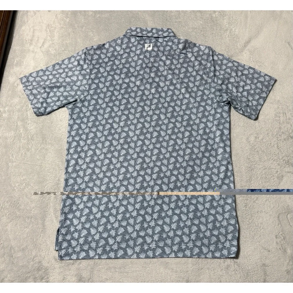 FootJoy Polo Shirt Mens Medium Blue Leaf Golf Performance AOP Preppy Resort
